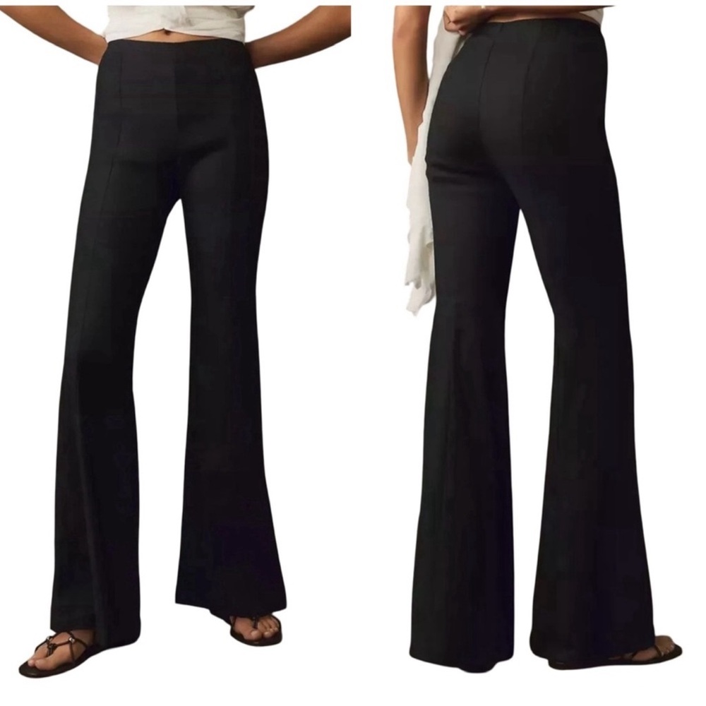 Maeve Anthropologie Linen Blend Flare Pants Size 6 NWT Black High Waist